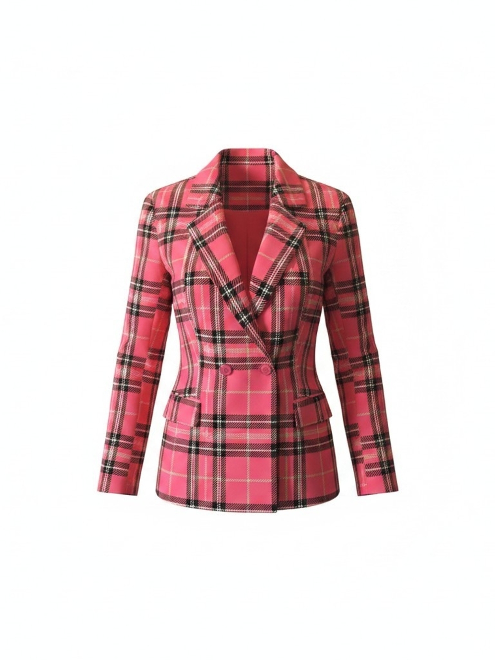 New York & Company Pink Plaid Double-Breasted Blazer